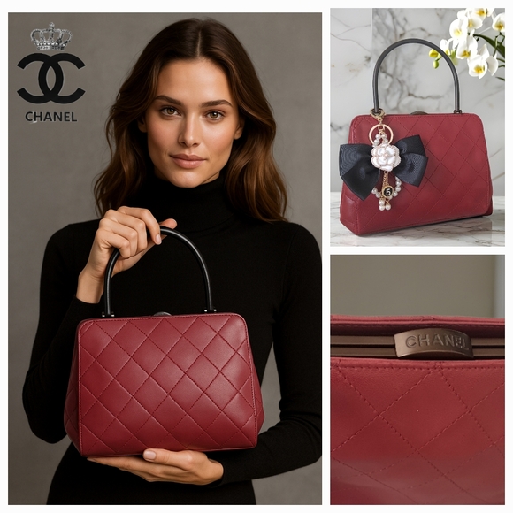CHANEL Handbags - CHANEL 💎 EUC Blood Red Matelassé Lambskin Kisslock Handbag
